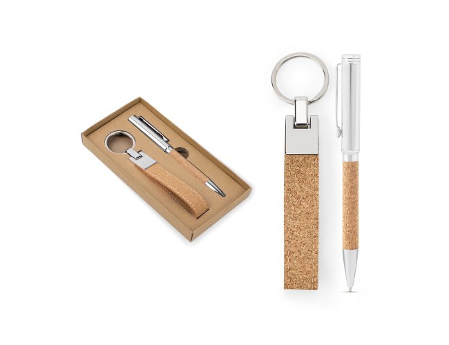 Conjunto Caneta e Chaveiro em Metal e Cortiça SP95106 (MB14200)