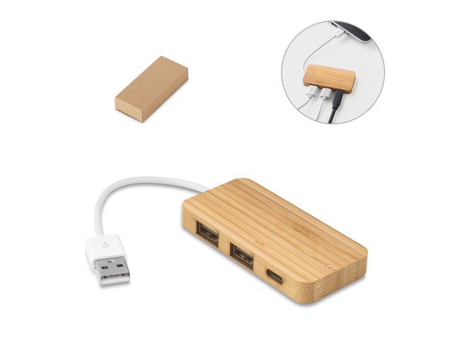 Hub em bambu com 2 portas SP97127 (MB12700)