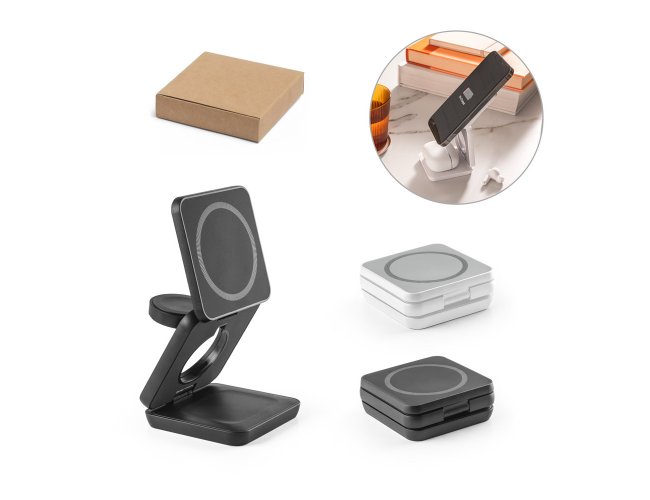 Carregador Magntico Por Induo em ABS 100% Reciclado 3 em 1 SP97169 (MB19900+14)