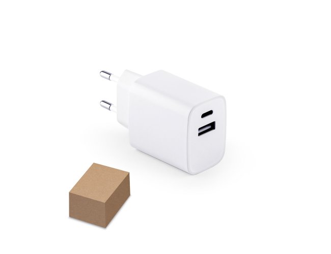 Adaptador em ABS 100% Reciclado com Porta USB-A 18W e USB-C 20W SP97186 (MB14200)